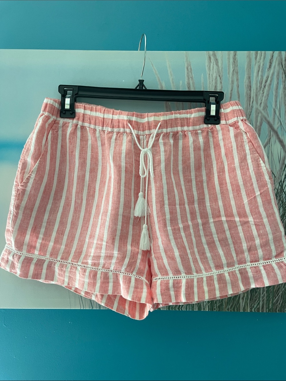 Pink and White Striped Tassel Lounge Shorts